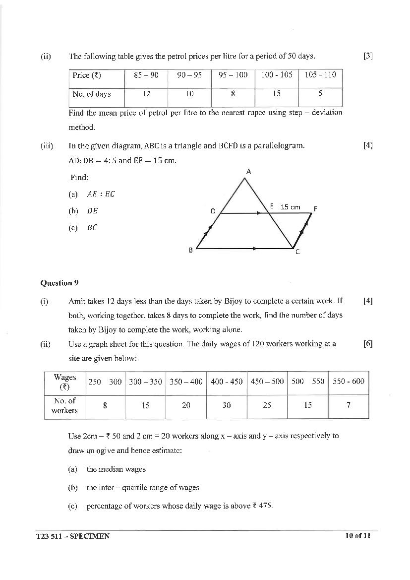 ICSE Class 10 Maths Specimen Paper 2024 (PDF) OneEdu24