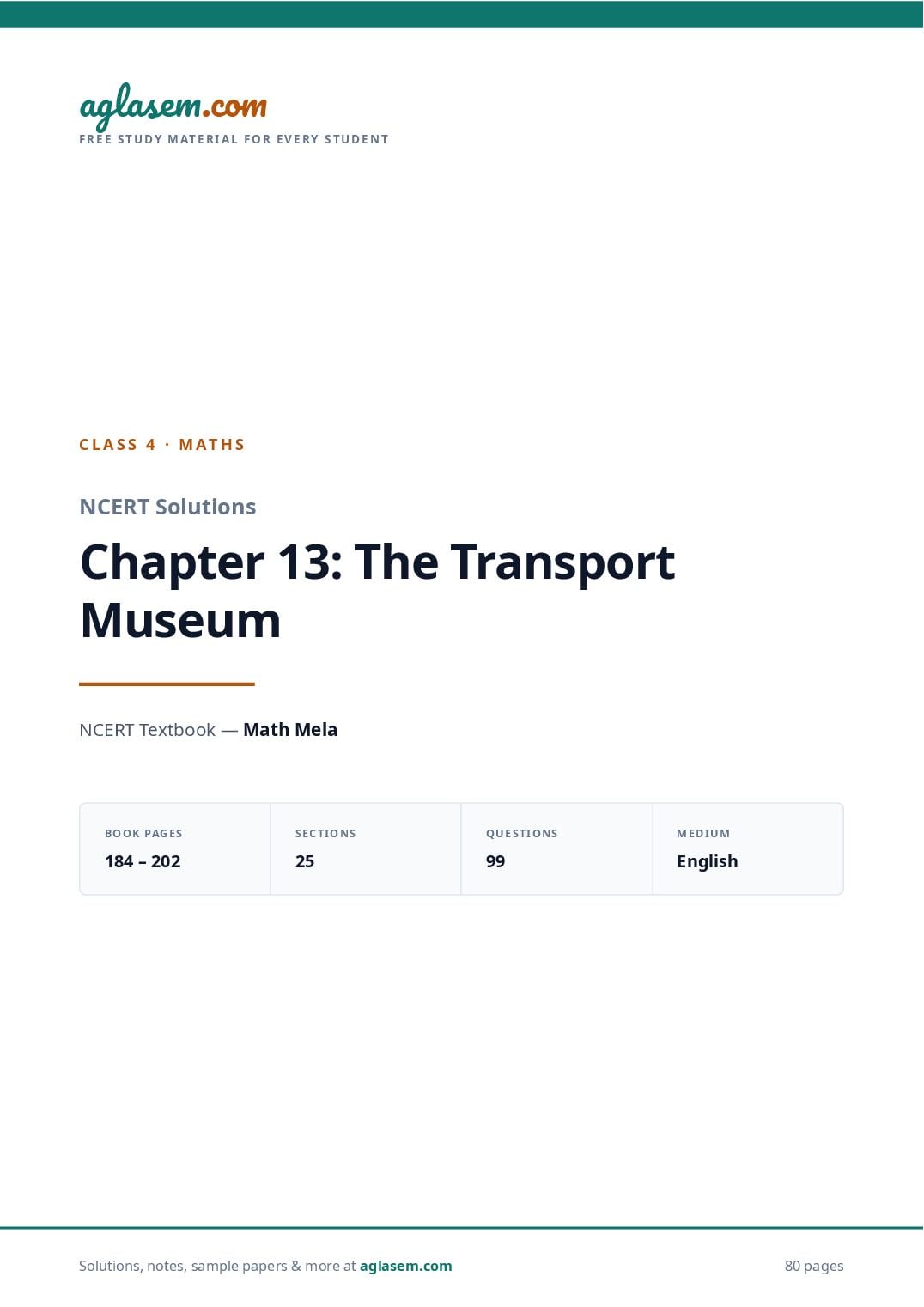 NCERT Solutions Class 4 Maths Chapter 13 the Transport Museum - Page 1 of 81