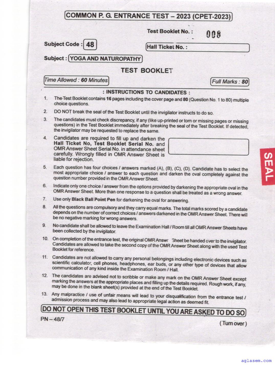 Odisha CPET 2023 Question Paper Yoga Naturopathy - Page 1 of 16