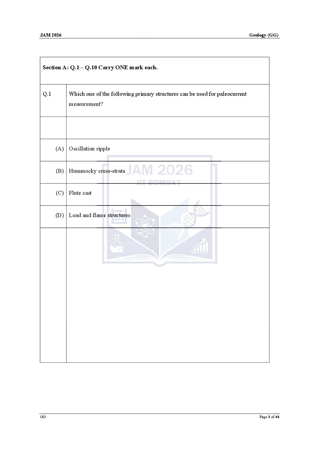 JAM 2026 Question Paper Geology (GG) - Page 1 of 38