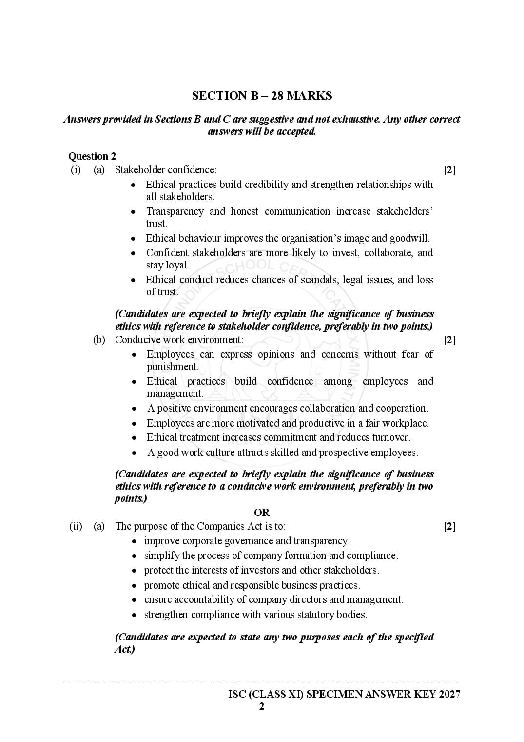ISC Entrepreneurship Specimen Paper 2027 with Answers – Class 11
