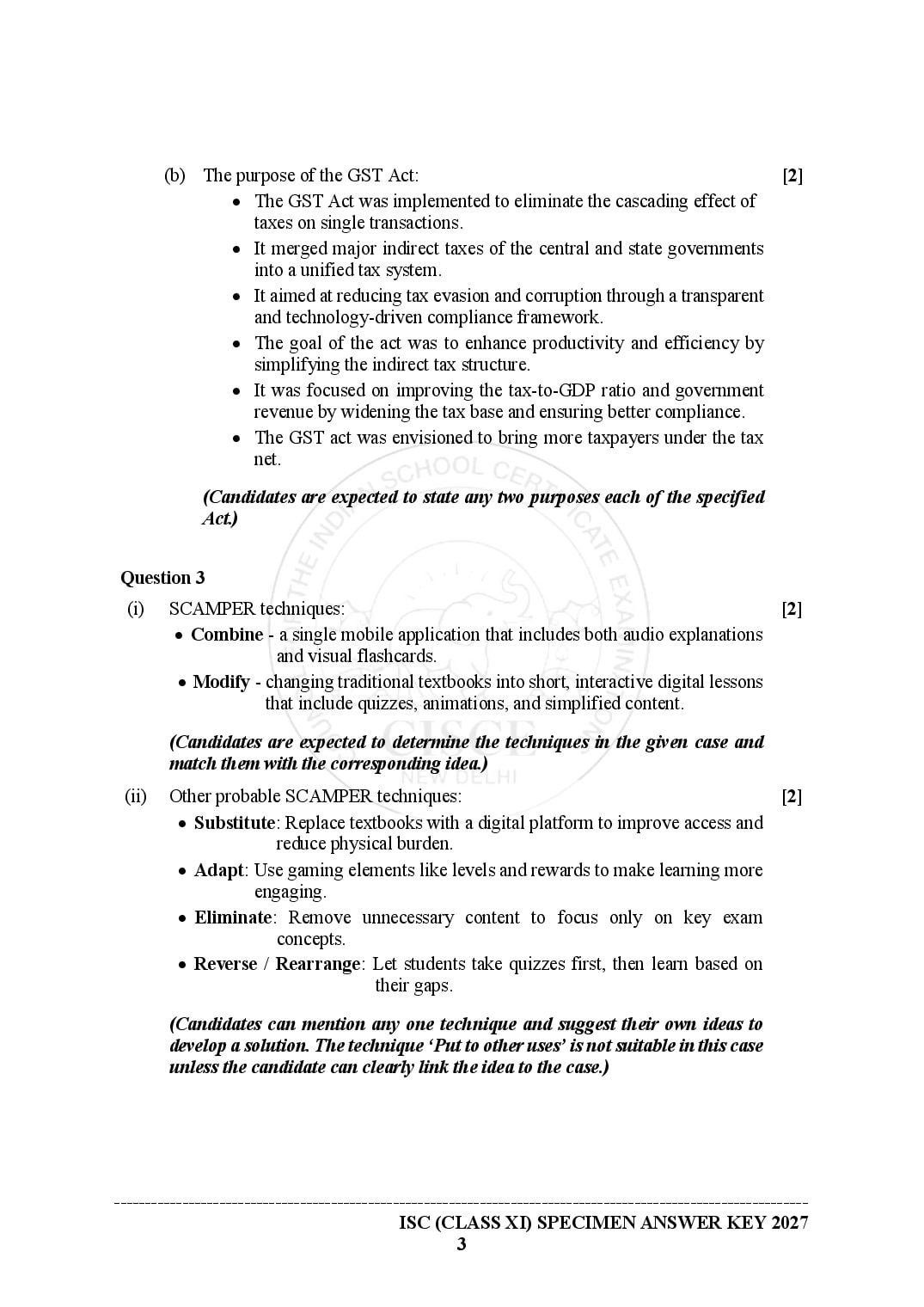 ISC Entrepreneurship Specimen Paper 2027 with Answers – Class 11