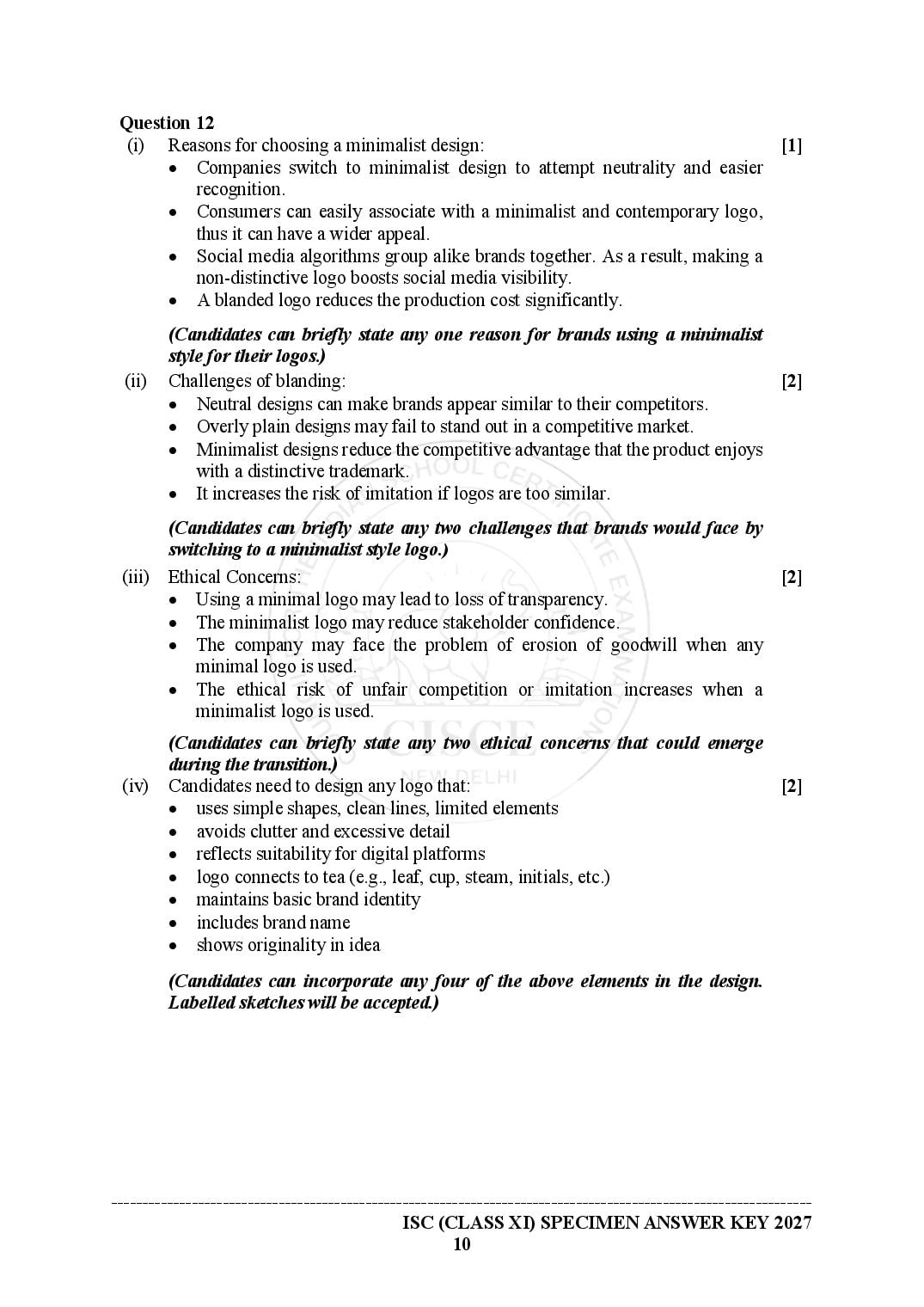 ISC Entrepreneurship Specimen Paper 2027 with Answers – Class 11