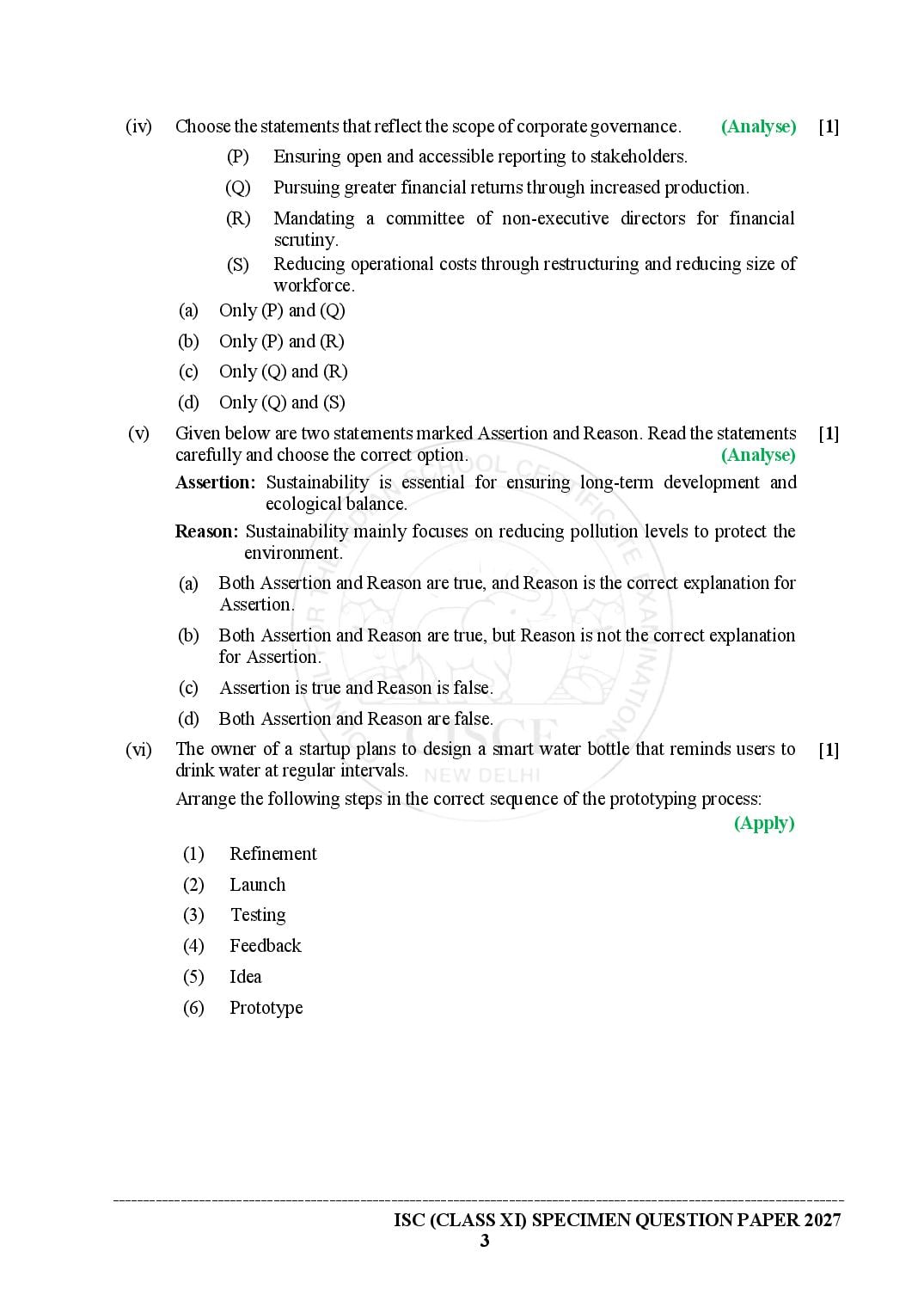ISC Entrepreneurship Specimen Paper 2027 with Answers – Class 11