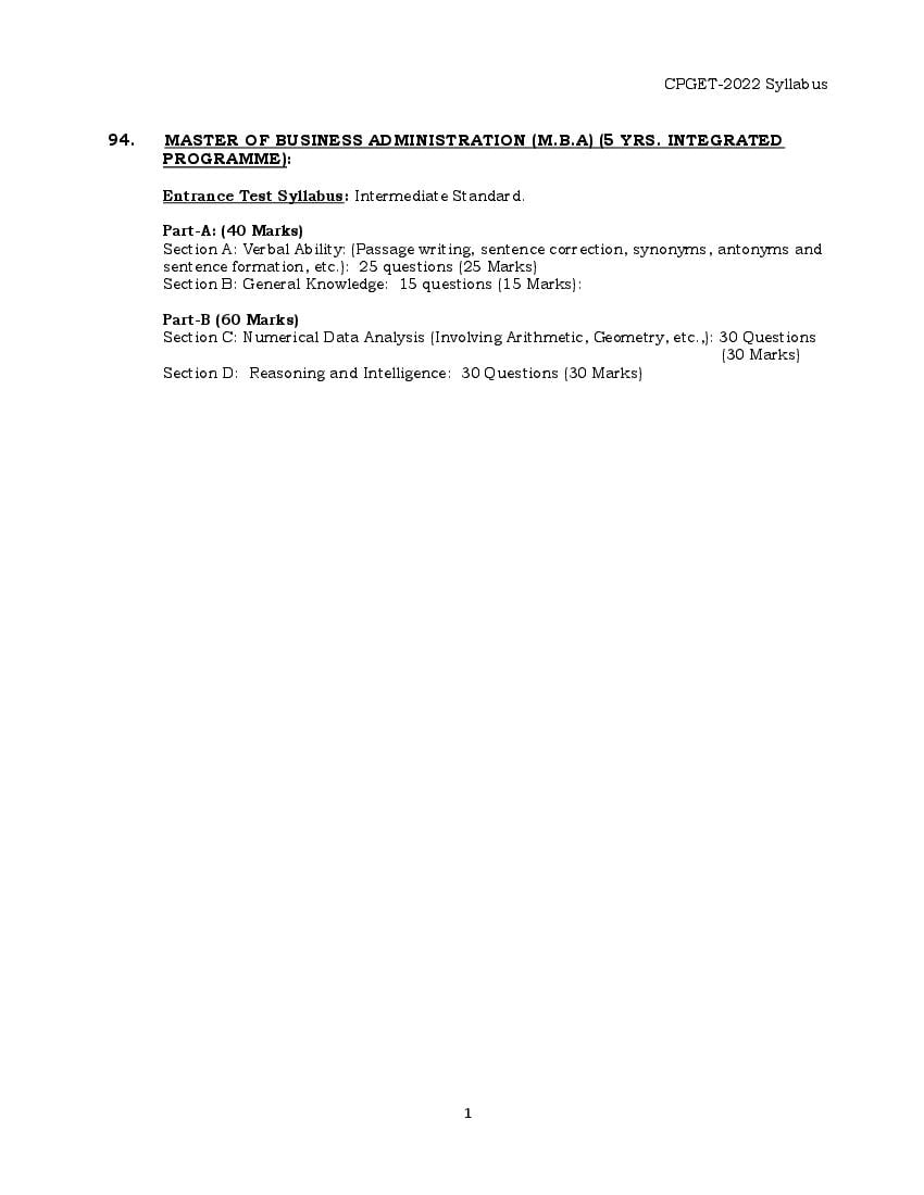 TS CPGET 2022 Syllabus MBA (5 Years Integrated) - Page 1