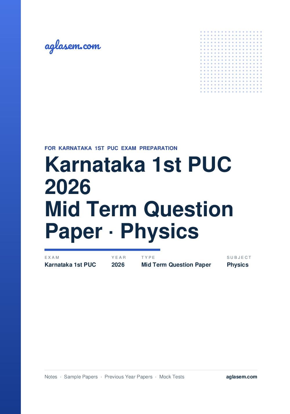 Karnataka 1st PUC Mid Term Question Paper 2026 Physics - Page 1 of 5