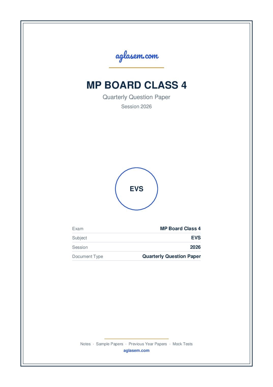 MP Board Class 4 Quarterly Question Paper 2026 EVS - Page 1 of 3