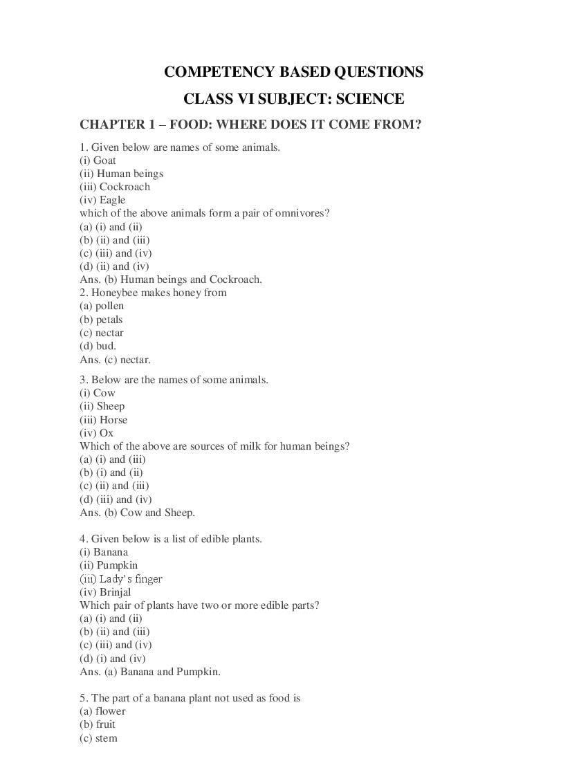 Class 6 Science Competency Based Questions 2025 - Download PDF - AglaSem