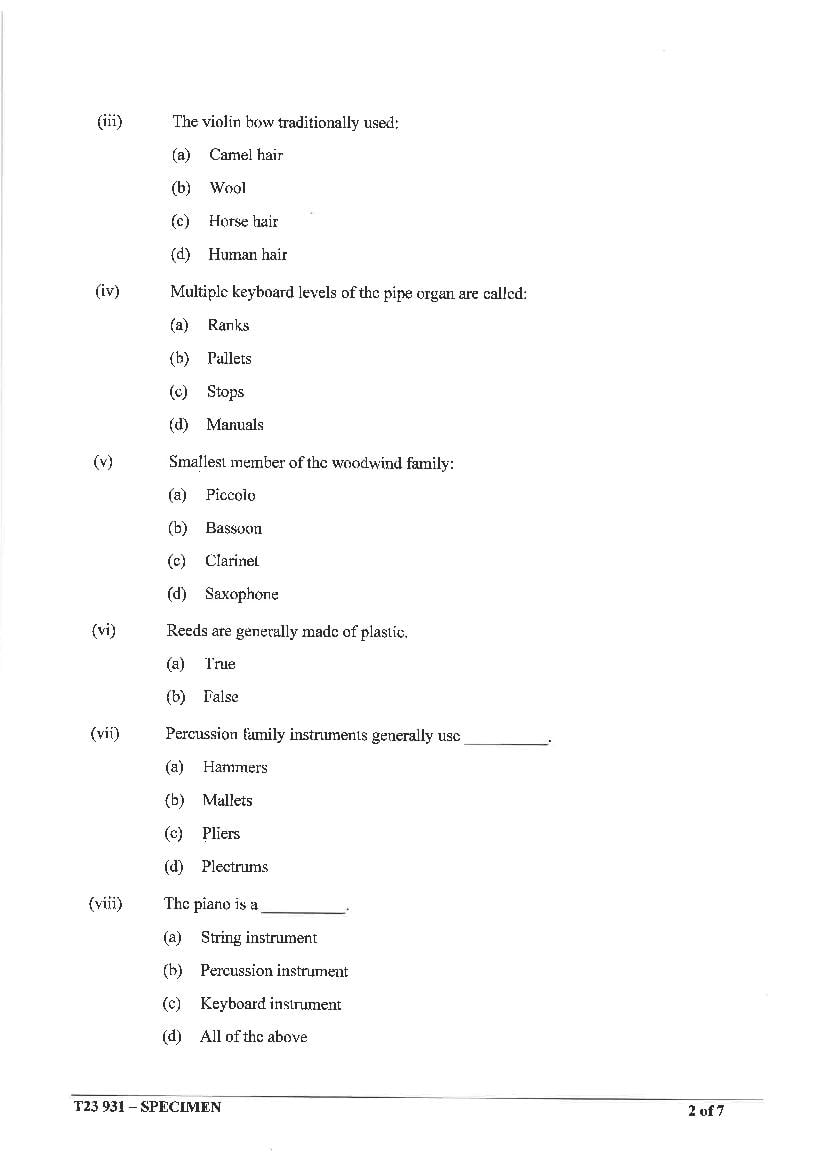 ICSE Music Western Specimen Paper 2024 (PDF) - CISCE Class 10 Music ...