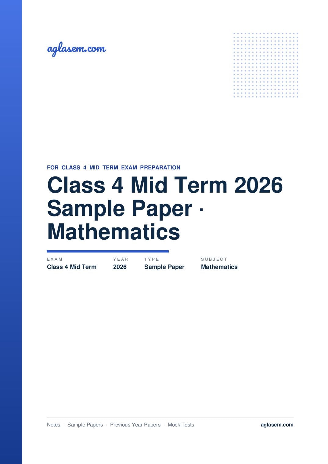 Class 4 Mid Term Sample Paper 2026 Mathematics - Page 1 of 15