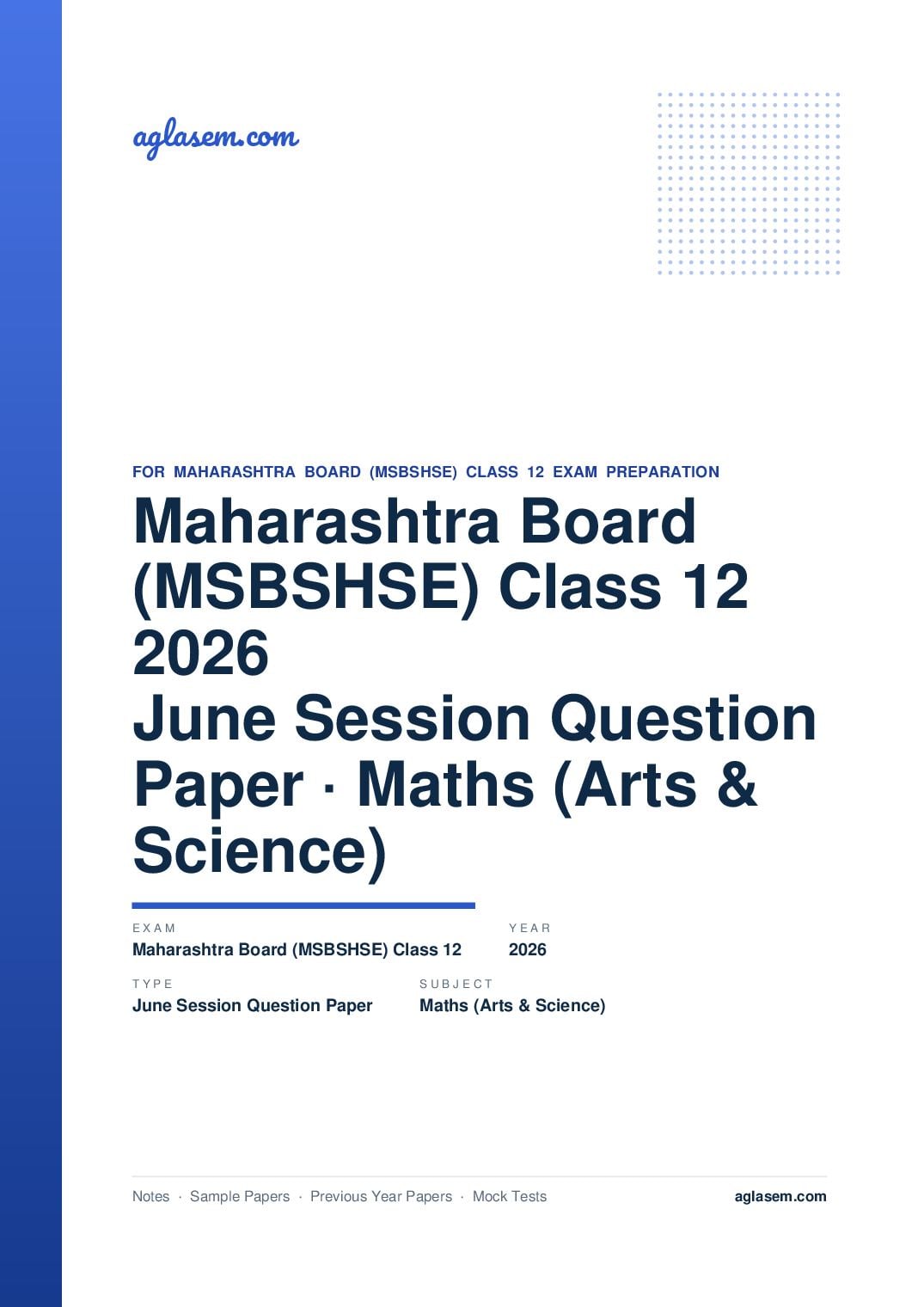 MH 12th Question Paper June 2026 Maths (Arts & Science) - Page 1 of 9