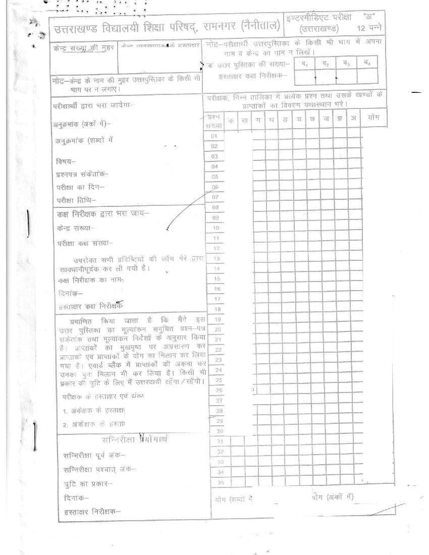 Uttarakhand Board Class 12 Toppers Answer Sheet 2020 Biology - Page 1