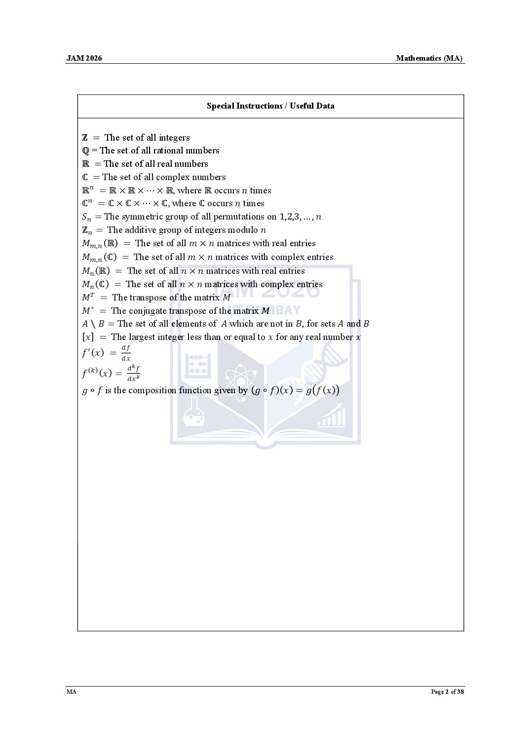JAM 2026 Question Paper Mathematics (MA) - Page 1 of 33