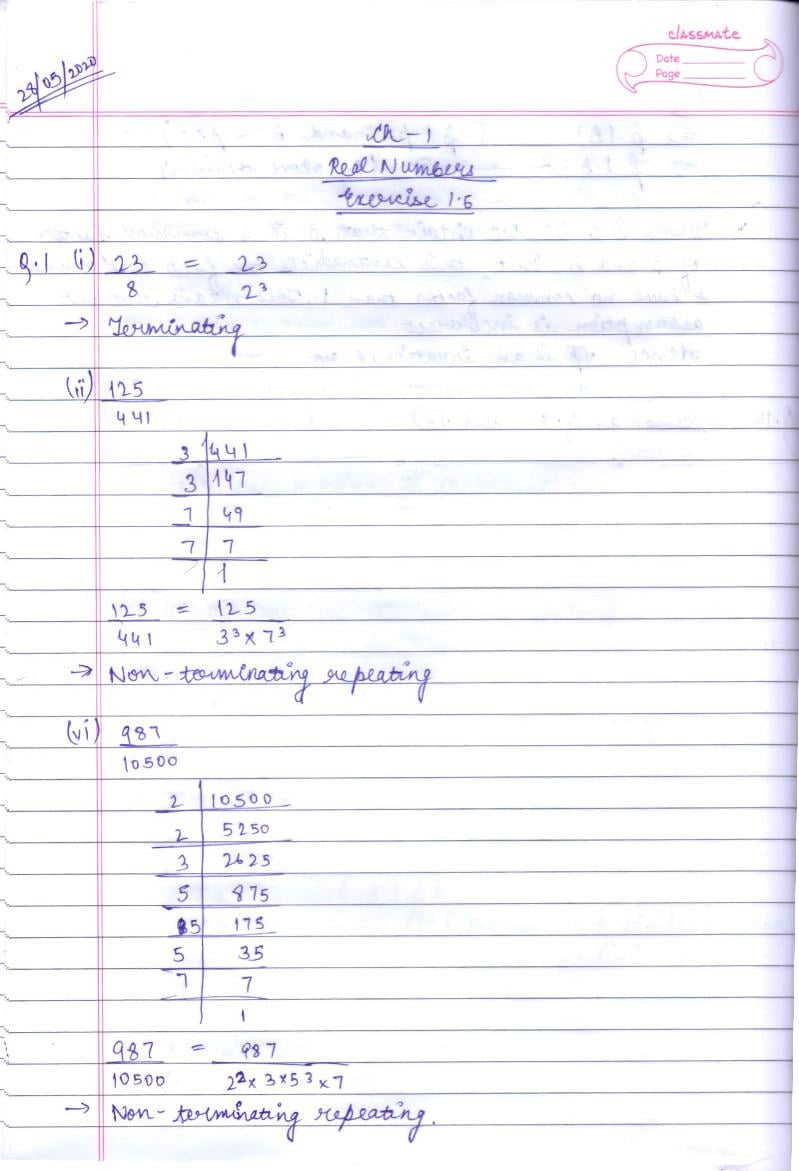RD Sharma Solutions Class 10 Chapter 1 Real Numbers Exercise 1.6 - Page 1