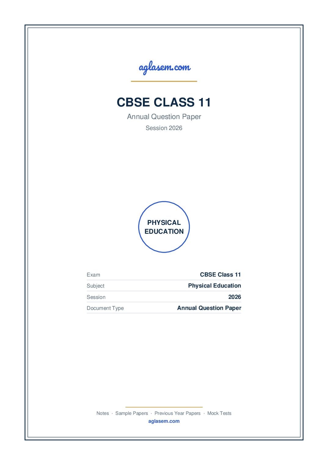 Class 11 Question Paper 2026 Physical Education - Page 1 of 13