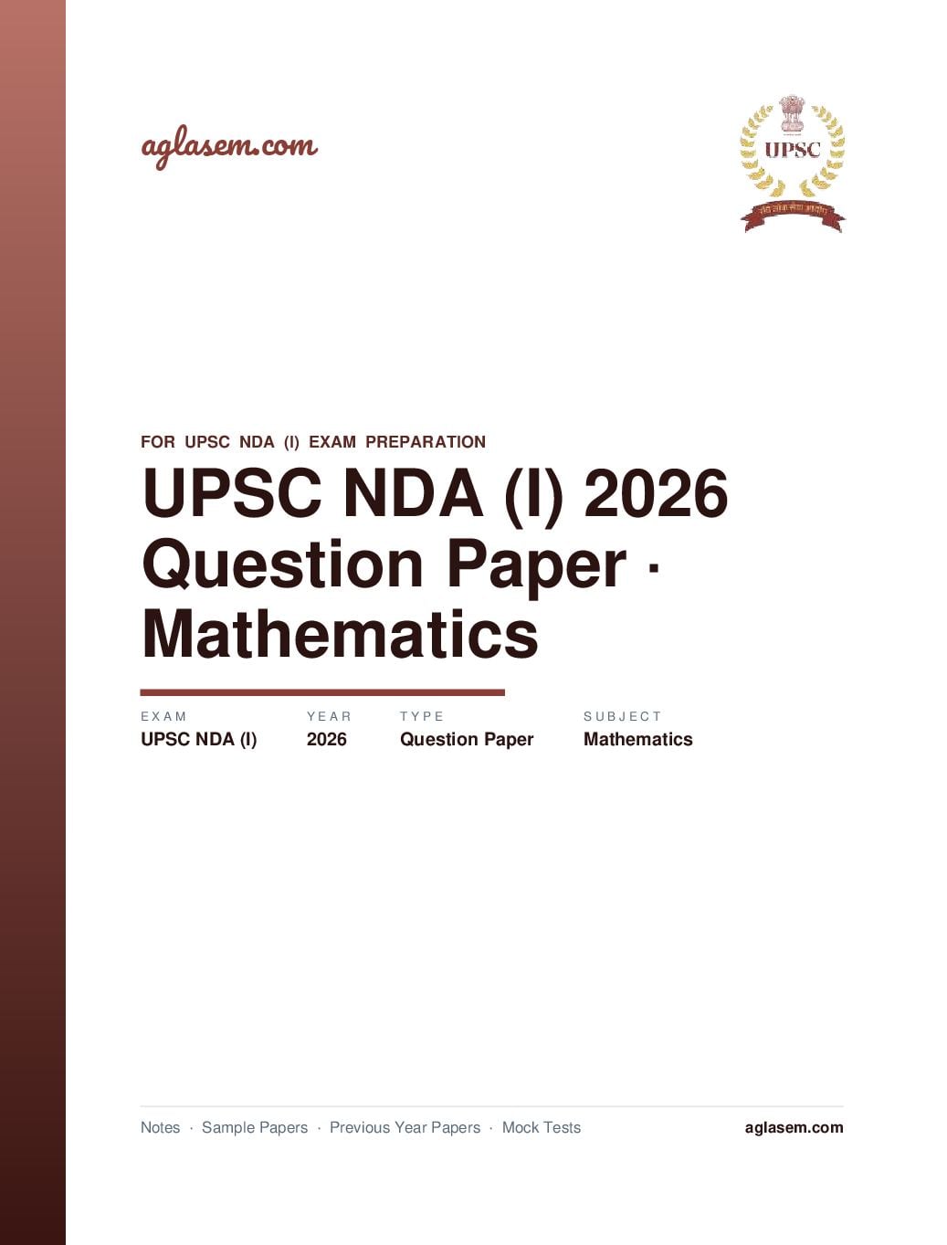UPSC NDA (I) 2026 Question Paper Mathematics - Page 1 of 49