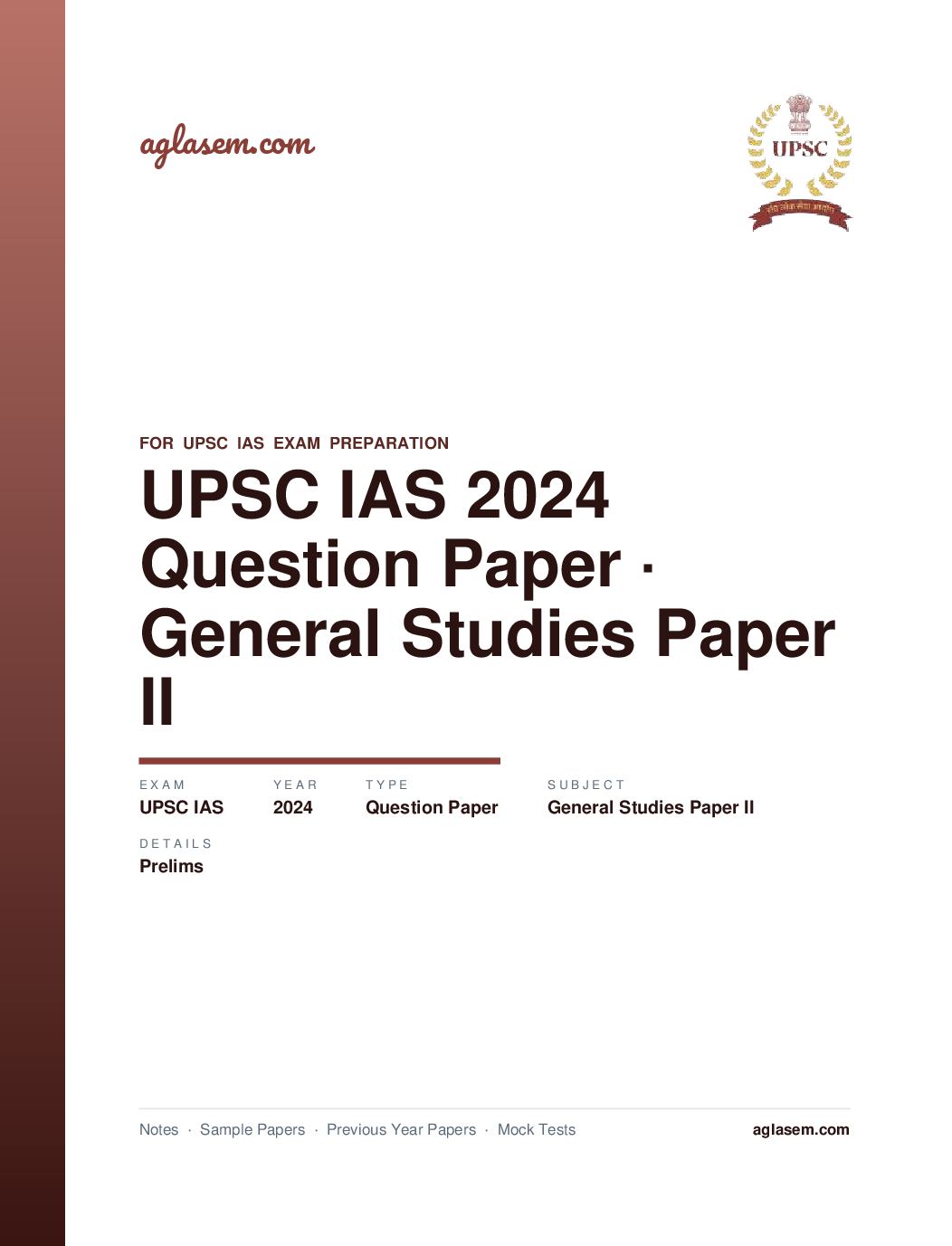 UPSC IAS 2024 (Prelims) Question Paper for General Studies Paper II - Page 1 of 49