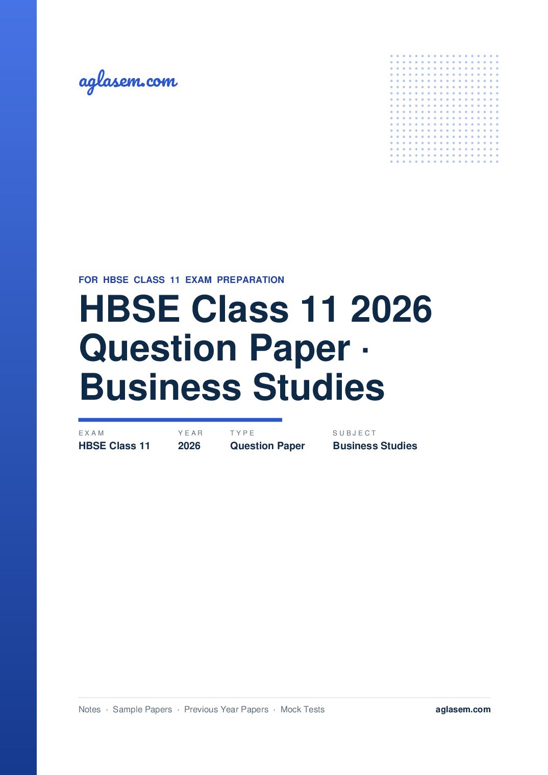 HBSE Class 11 Question Paper 2026 Business Studies - Page 1 of 9