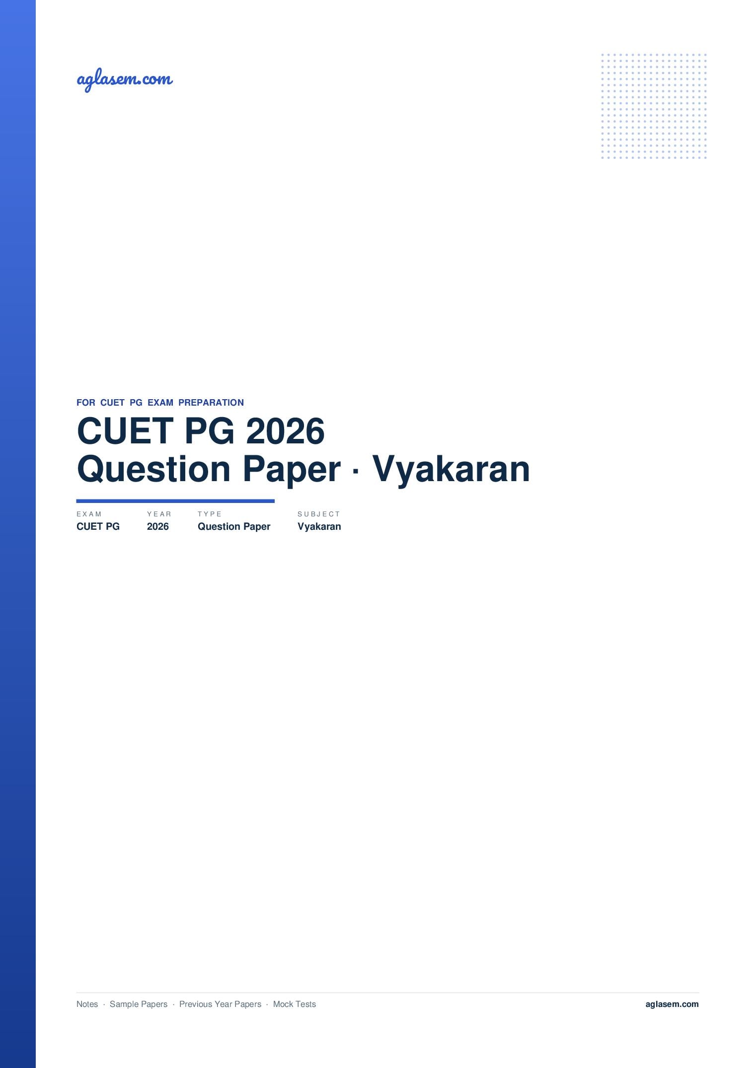 CUET PG 2026 Question Paper Vyakaran - Page 1 of 29