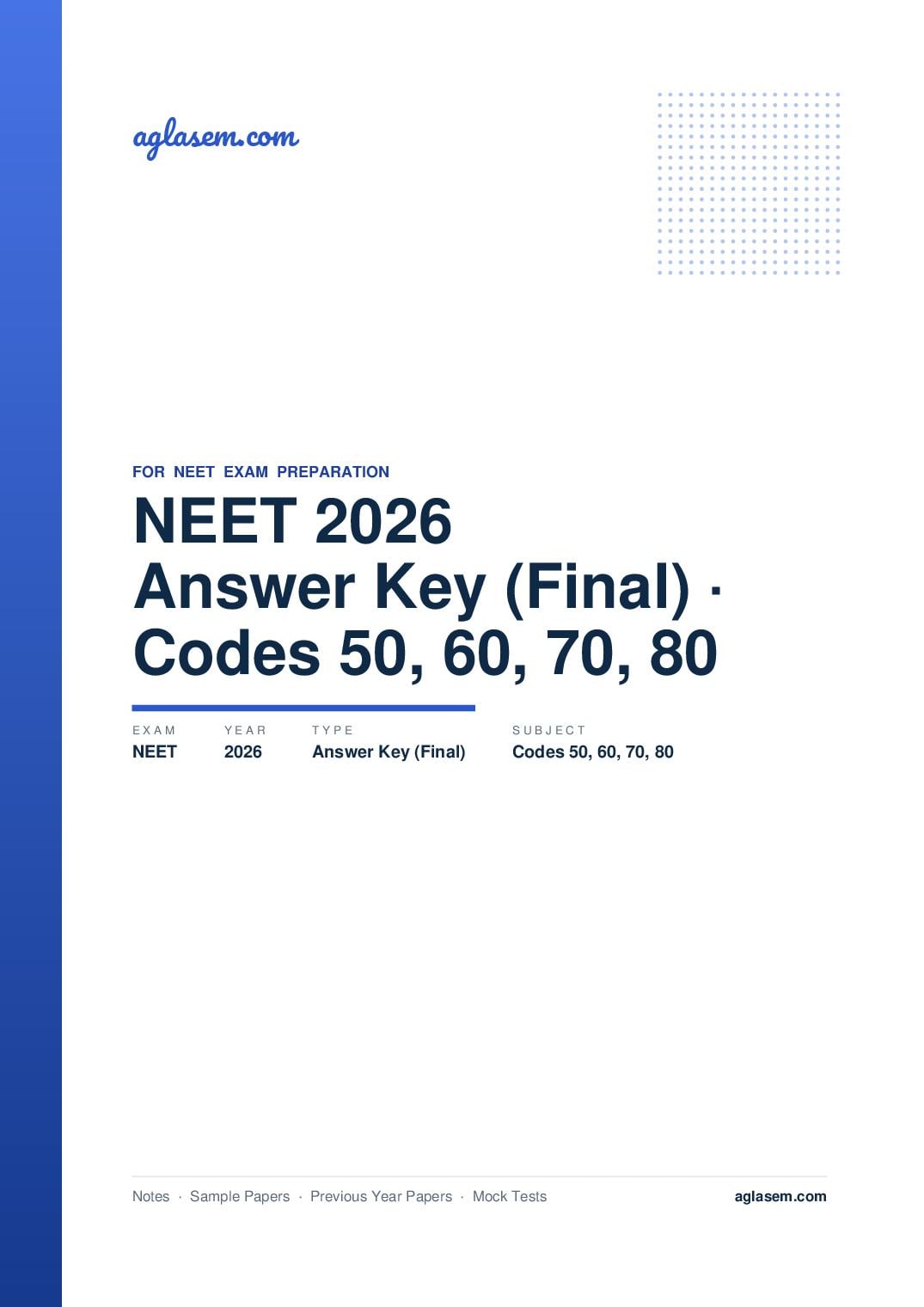 NEET 2026 Answer Key (Final) Codes 50, 60, 70, 80 - Page 1 of 5