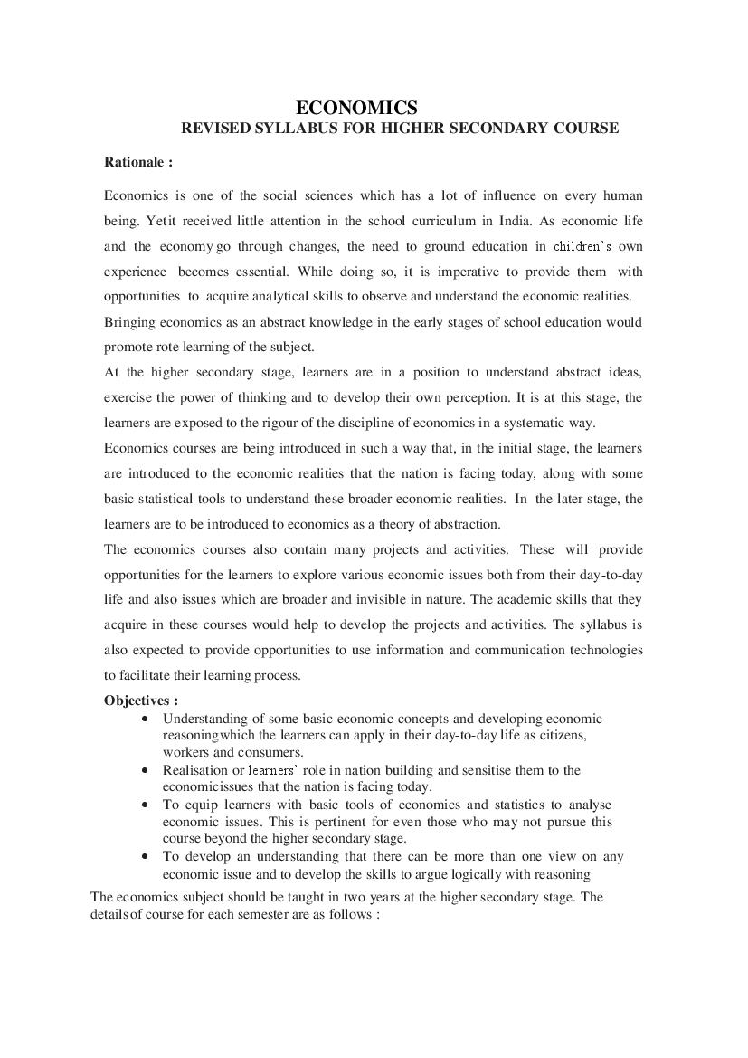 AHSEC 1st Year Syllabus 2024 Economics - Page 1