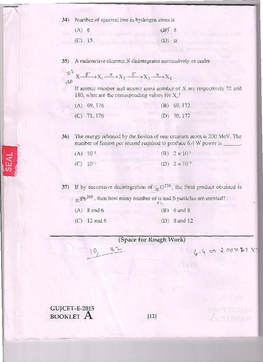 GUJCET 2015 Question Paper PDF (Physics, Chemistry, Biology)