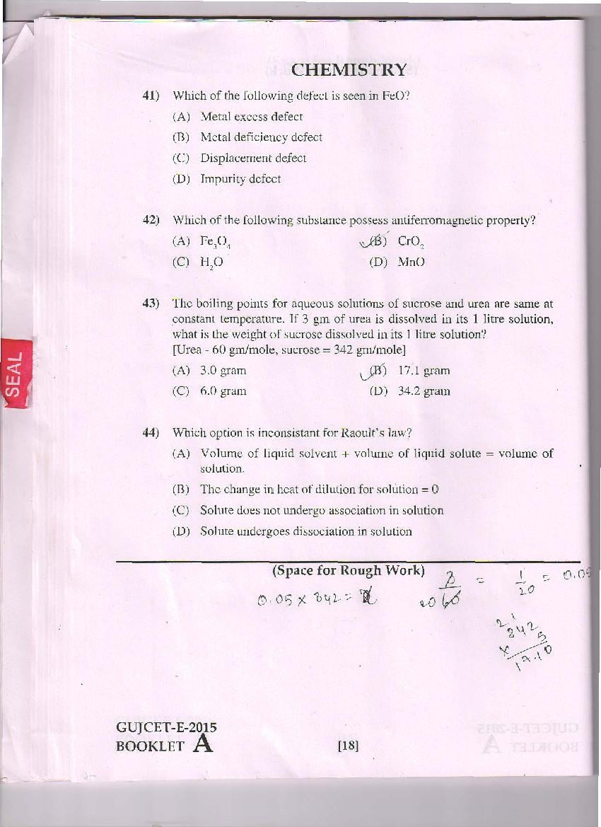 GUJCET 2015 Question Paper PDF (Physics, Chemistry, Biology)