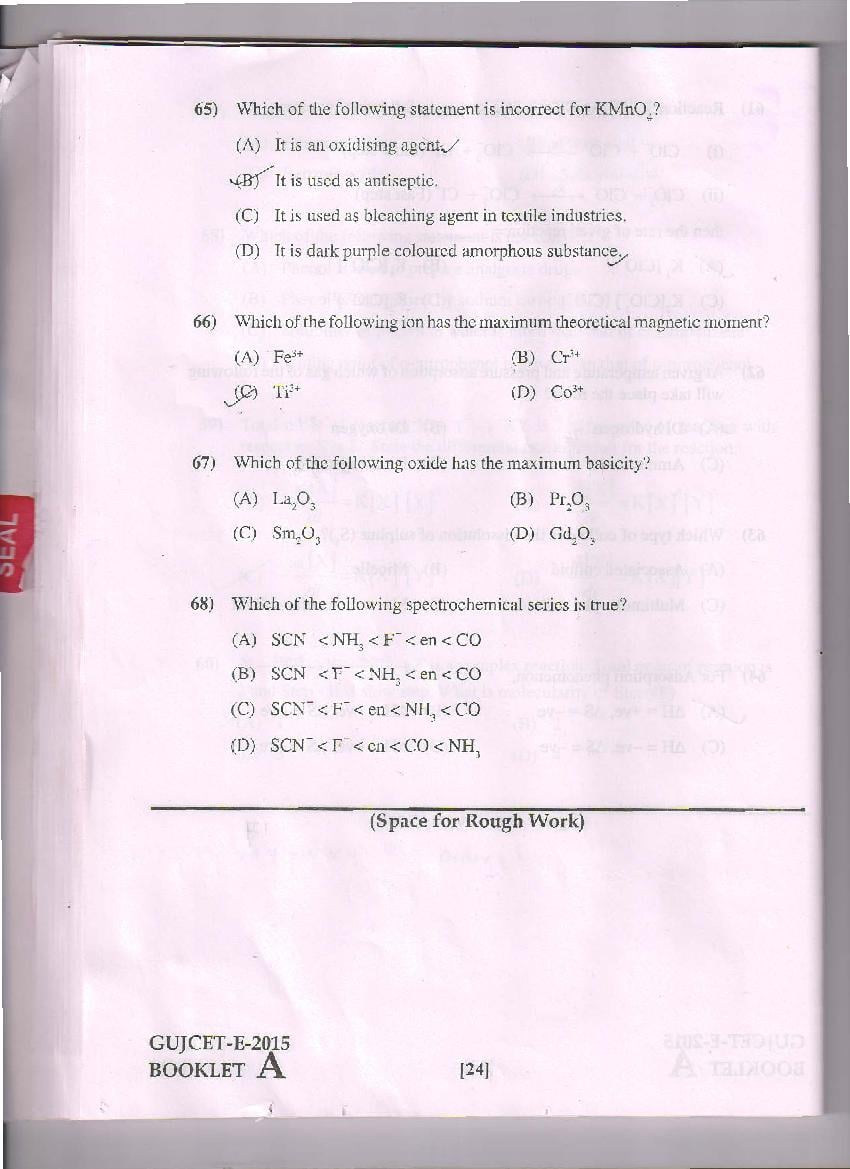 GUJCET 2015 Question Paper PDF (Physics, Chemistry, Biology)