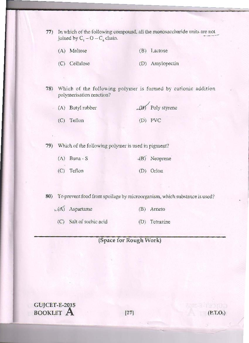 GUJCET 2015 Question Paper PDF (Physics, Chemistry, Biology)