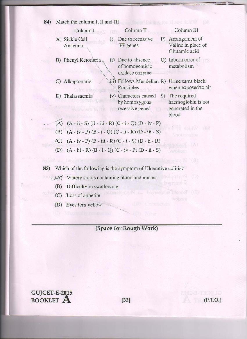GUJCET 2015 Question Paper PDF (Physics, Chemistry, Biology)
