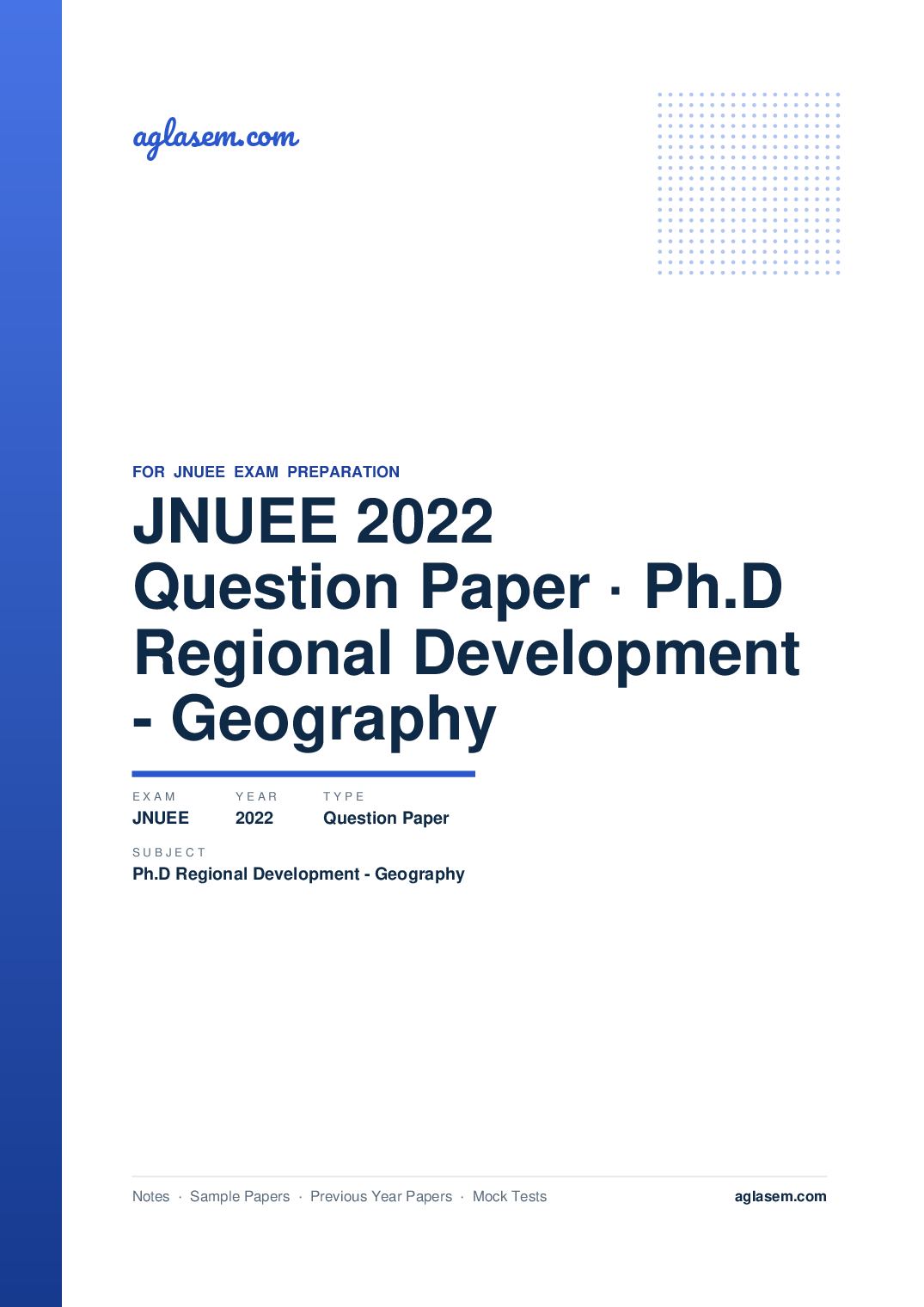 JNUEE 2022 Question Paper Ph.D Regional Development - Geography - Page 1 of 51