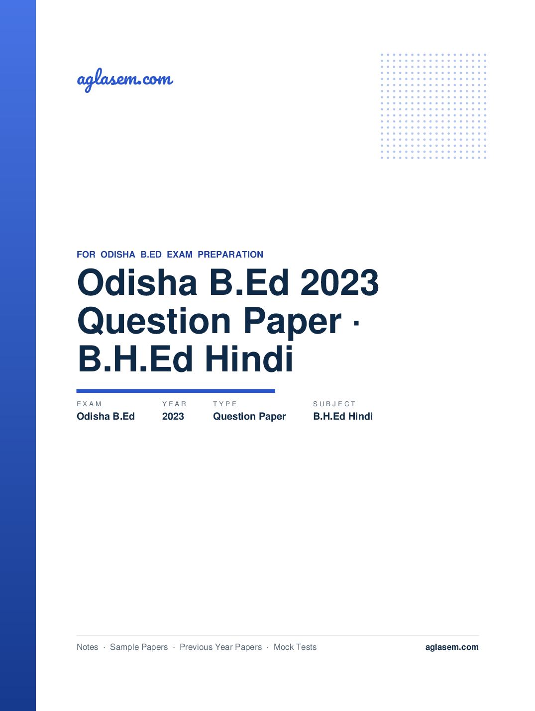 Odisha B.Ed 2023 Question Paper B.H.Ed Hindi - Page 1 of 17