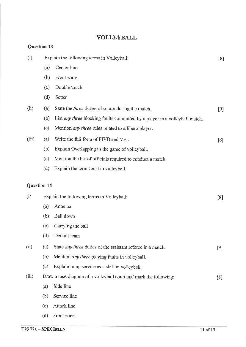 physical education previous year question paper class 10 icse