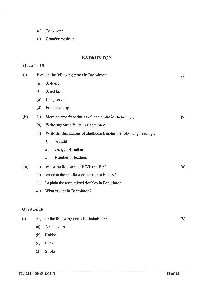 class 10th physical education sample paper