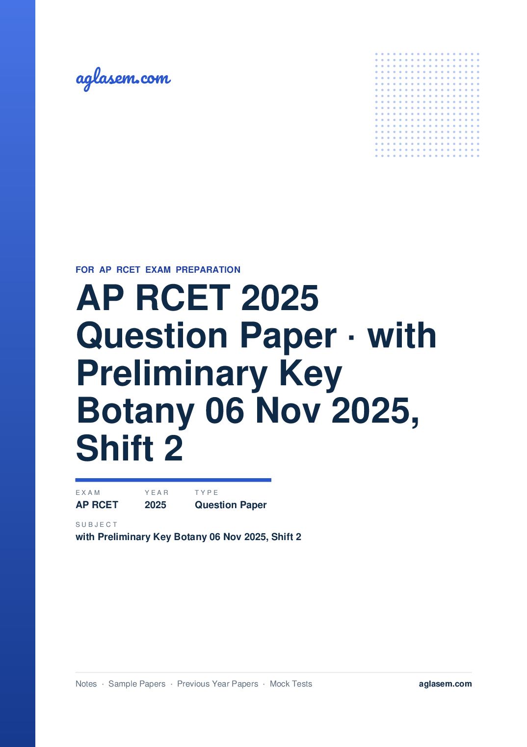AP RCET 2025 Question Paper with Preliminary Key Botany 06 Nov 2025, Shift 2 - Page 1 of 72
