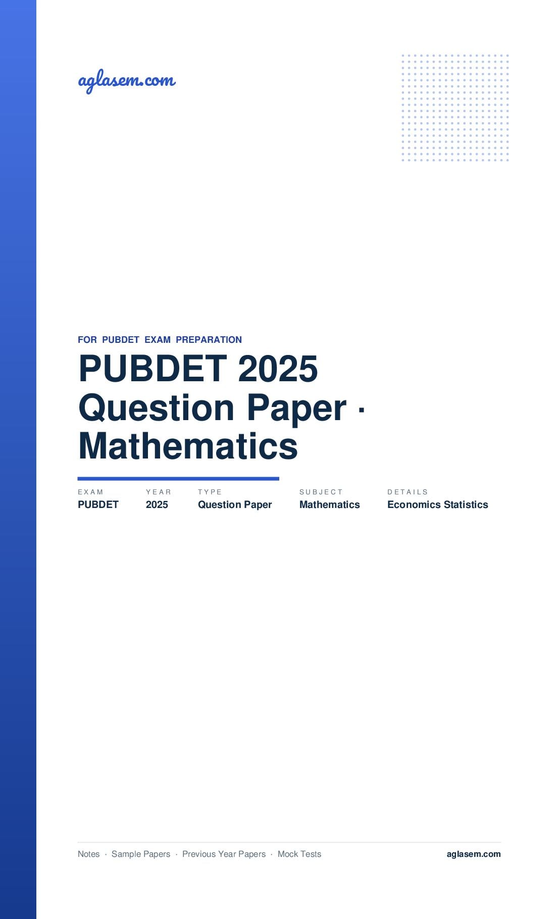 PUBDET 2025 Question Paper Economics Statistics Mathematics - Page 1 of 14