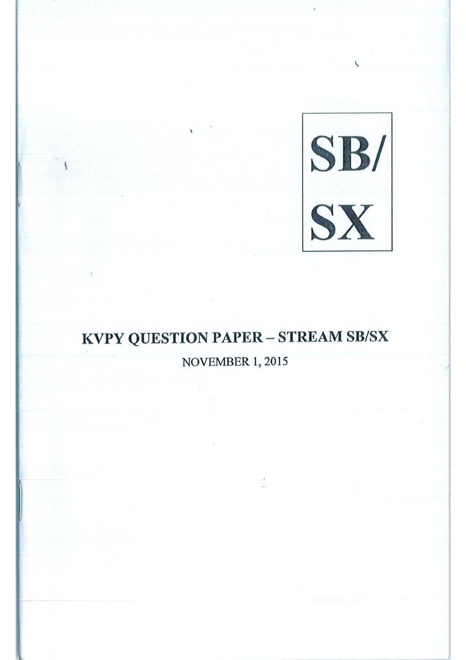 KVPY 2015 Question Paper with Answer Key for SB/SX Stream - Page 1