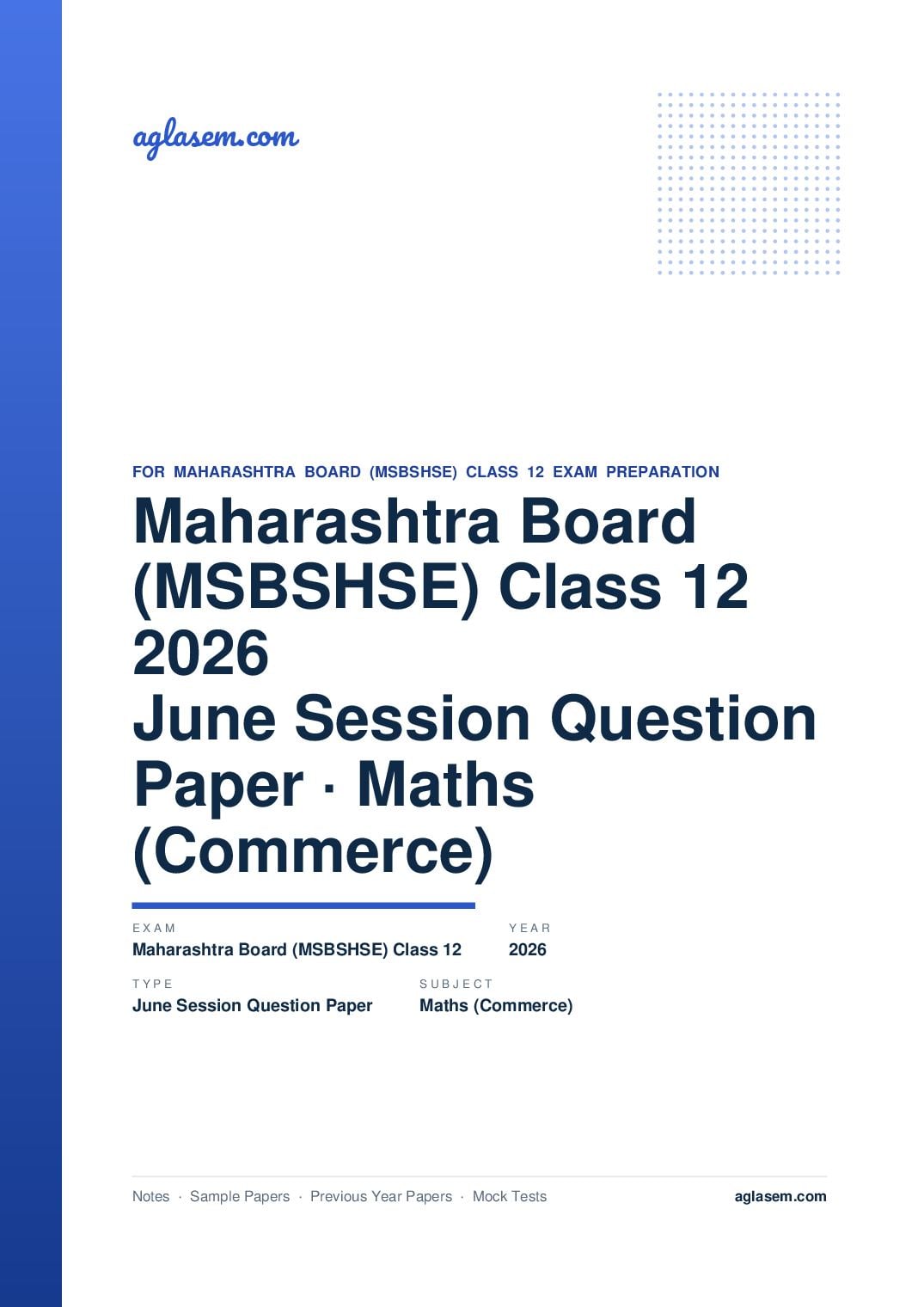 MH 12th Question Paper June 2026 Maths (Commerce) - Page 1 of 13