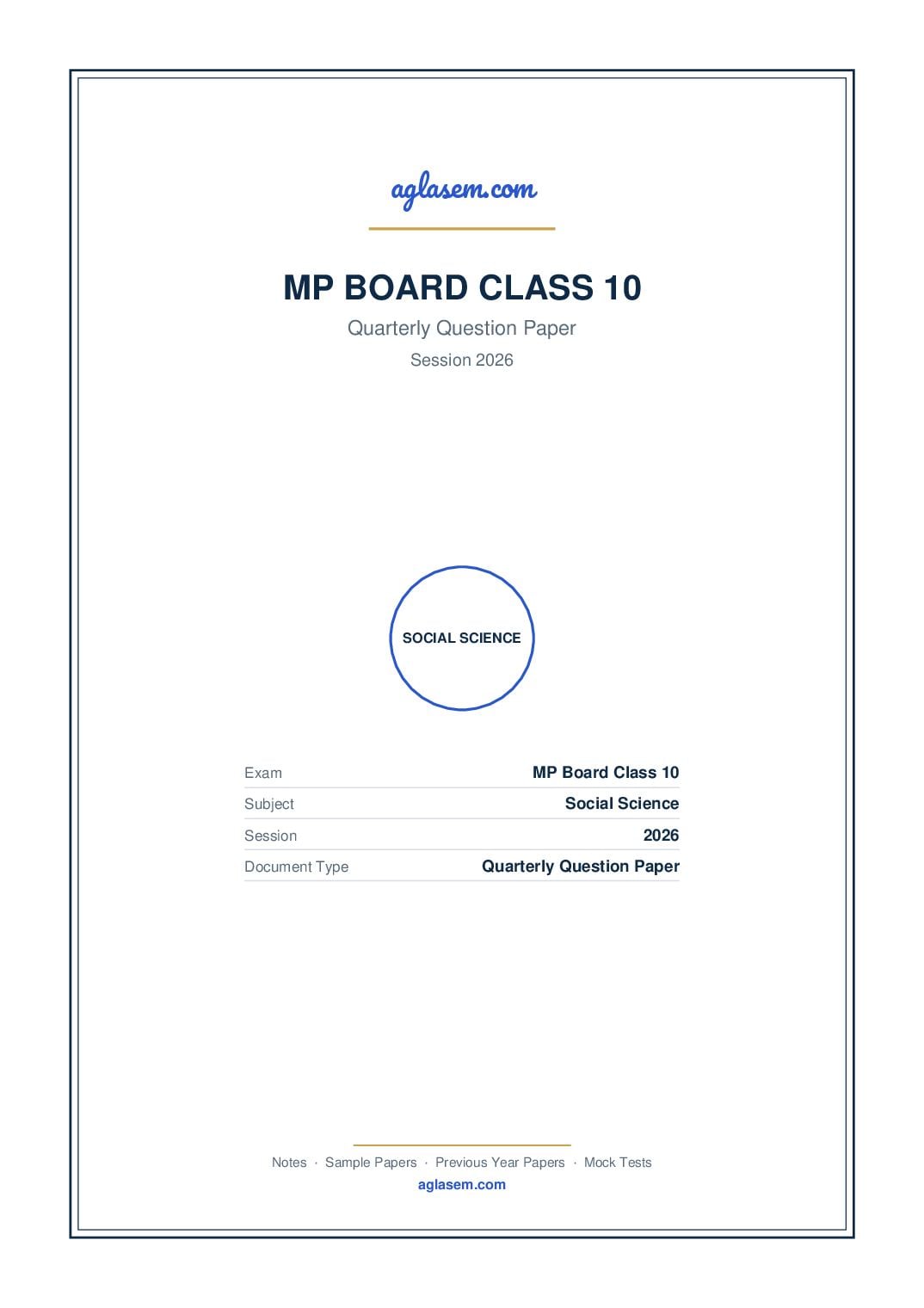 MP Board Class 10 Quarterly Question Paper 2026 Social Science - Page 1 of 3