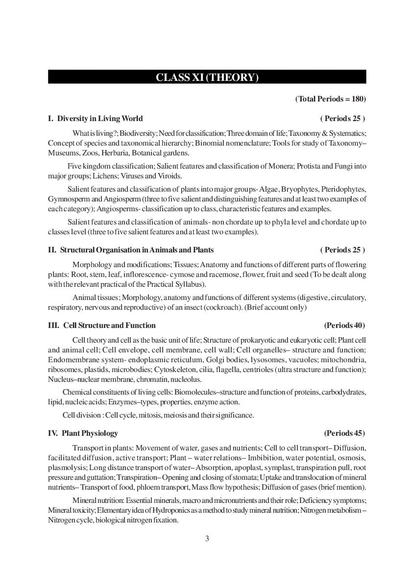 NCERT Class 11 Syllabus for Biology - Page 1