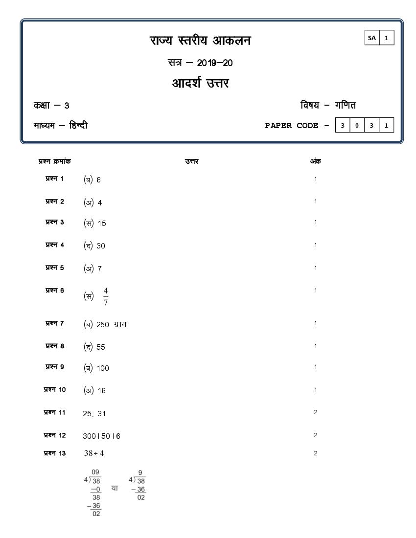 CG Board Class 3 Question Paper 2020 Solutions Maths (SA1) - Page 1