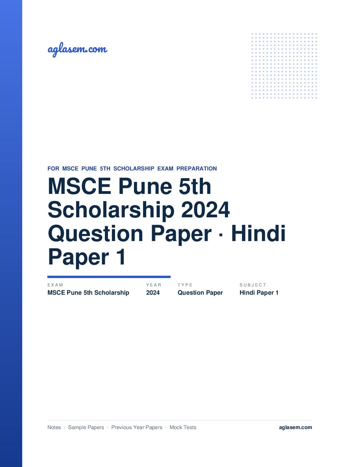 MSCE Pune 5th Scholarship 2024 Question Paper Hindi Paper 1 - Page 1 of 33