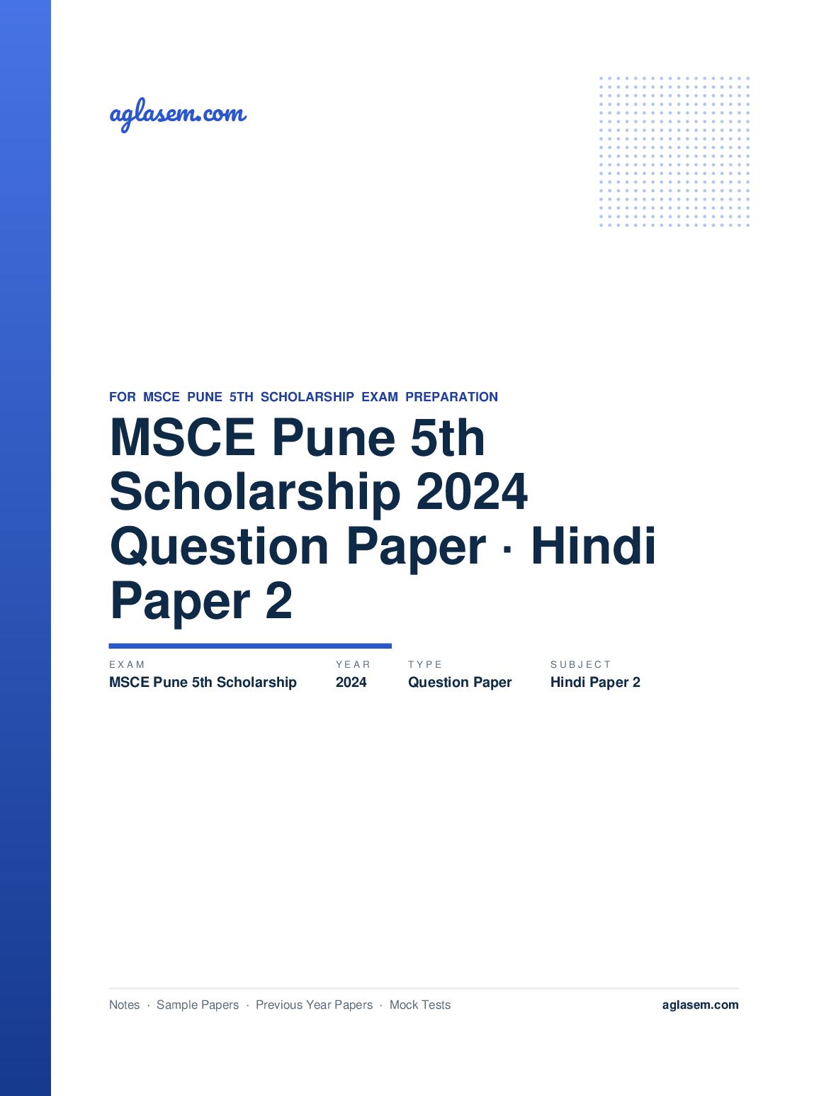 MSCE Pune 5th Scholarship 2024 Question Paper Hindi Paper 2 - Page 1 of 33