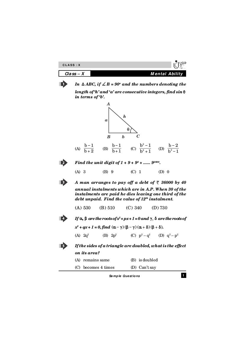 UCO Sample Paper 2023 Class 10 - Page 1
