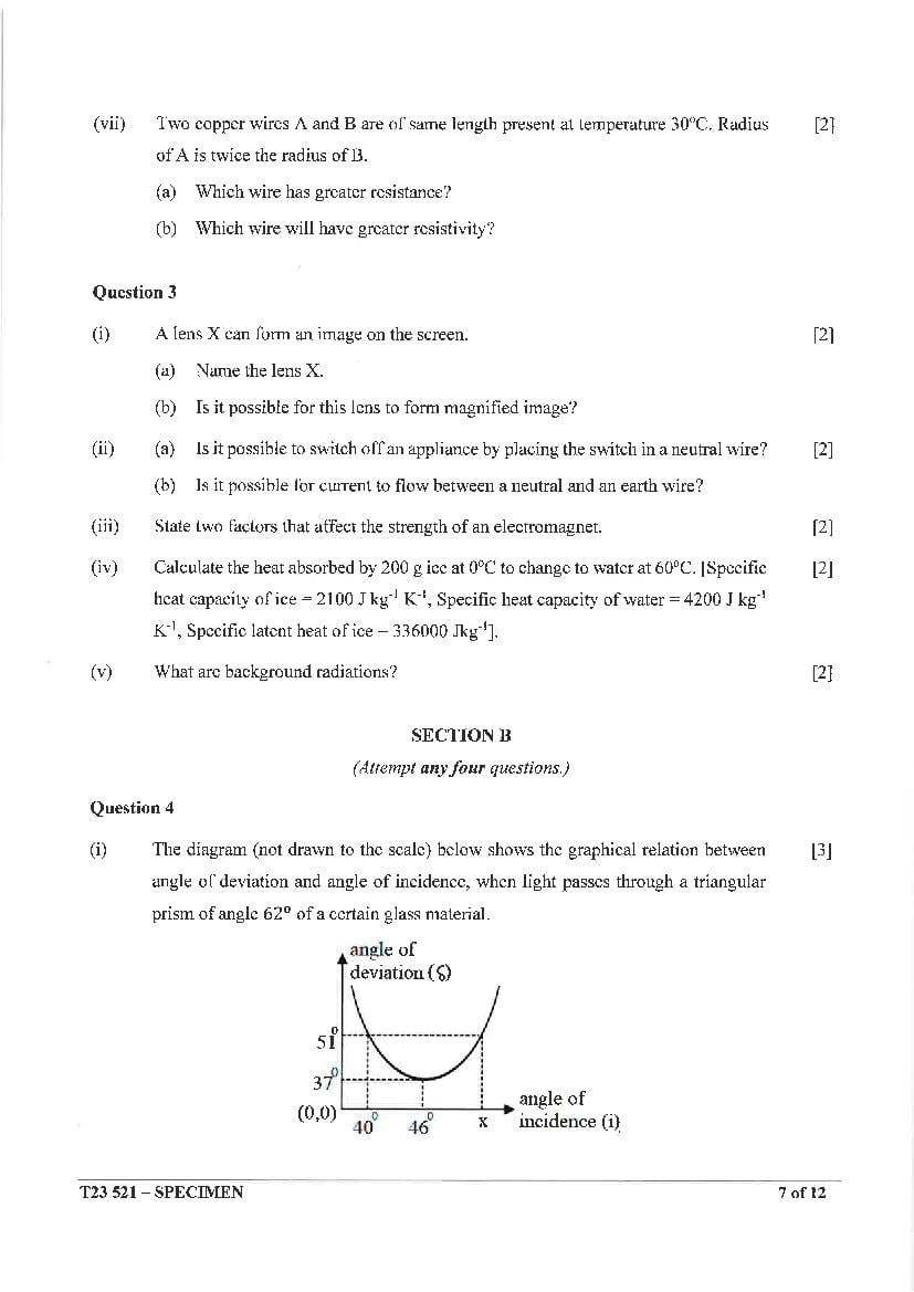 ICSE Physics Specimen Paper 2023 (PDF) CISCE Class 10 Science Paper1