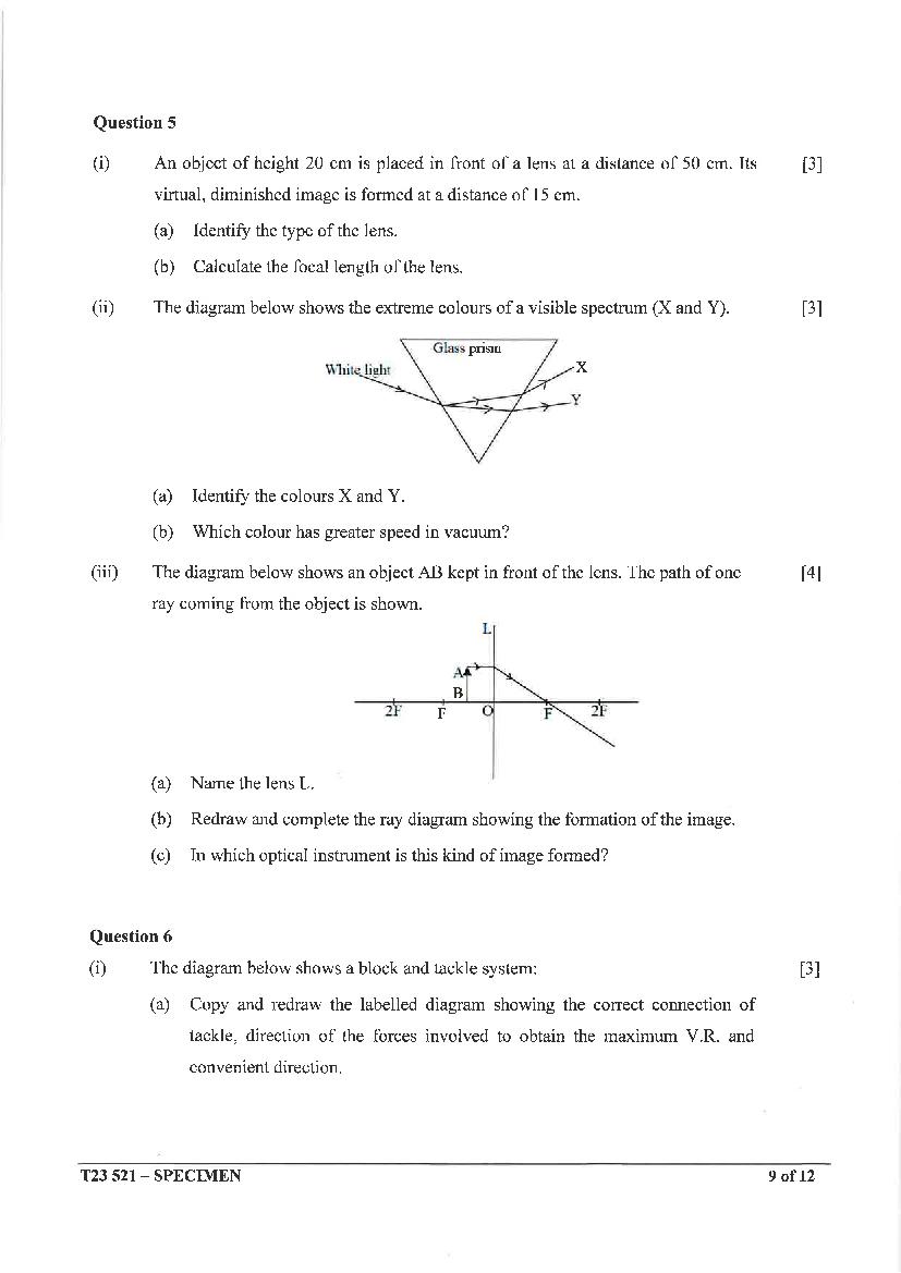 ICSE Class 10 Physics Specimen Paper 2024 (PDF) - OneEdu24