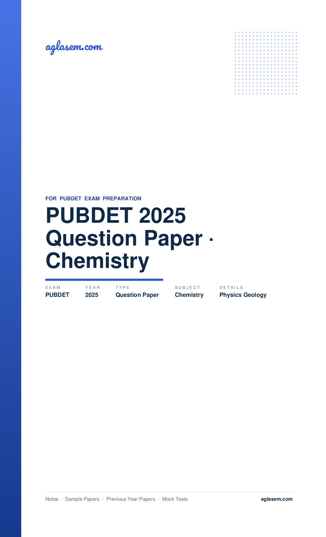 PUBDET 2025 Question Paper Chemistry Physics Geology - Page 1 of 18