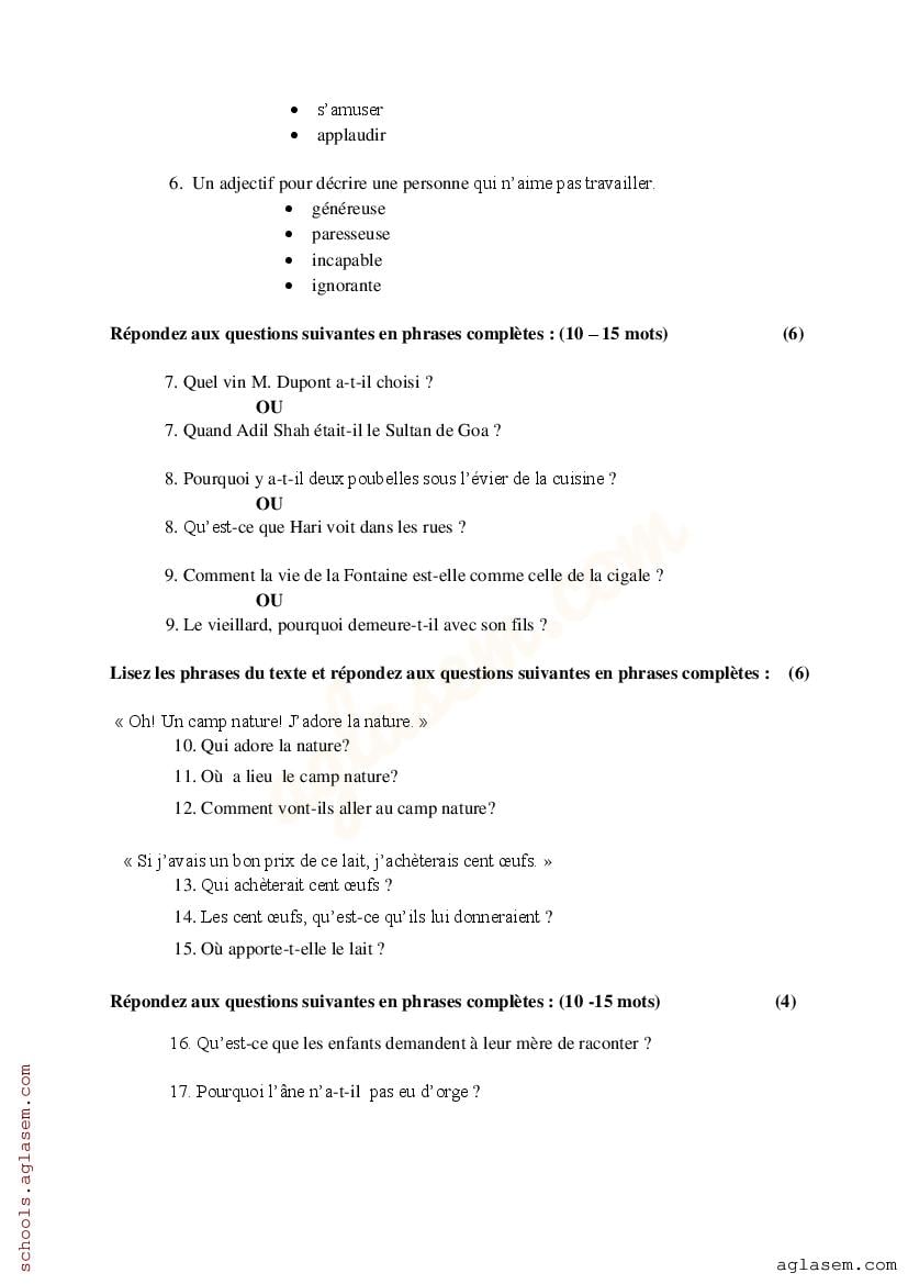 Goa Board SSC French Model Question Paper 2024 (PDF)