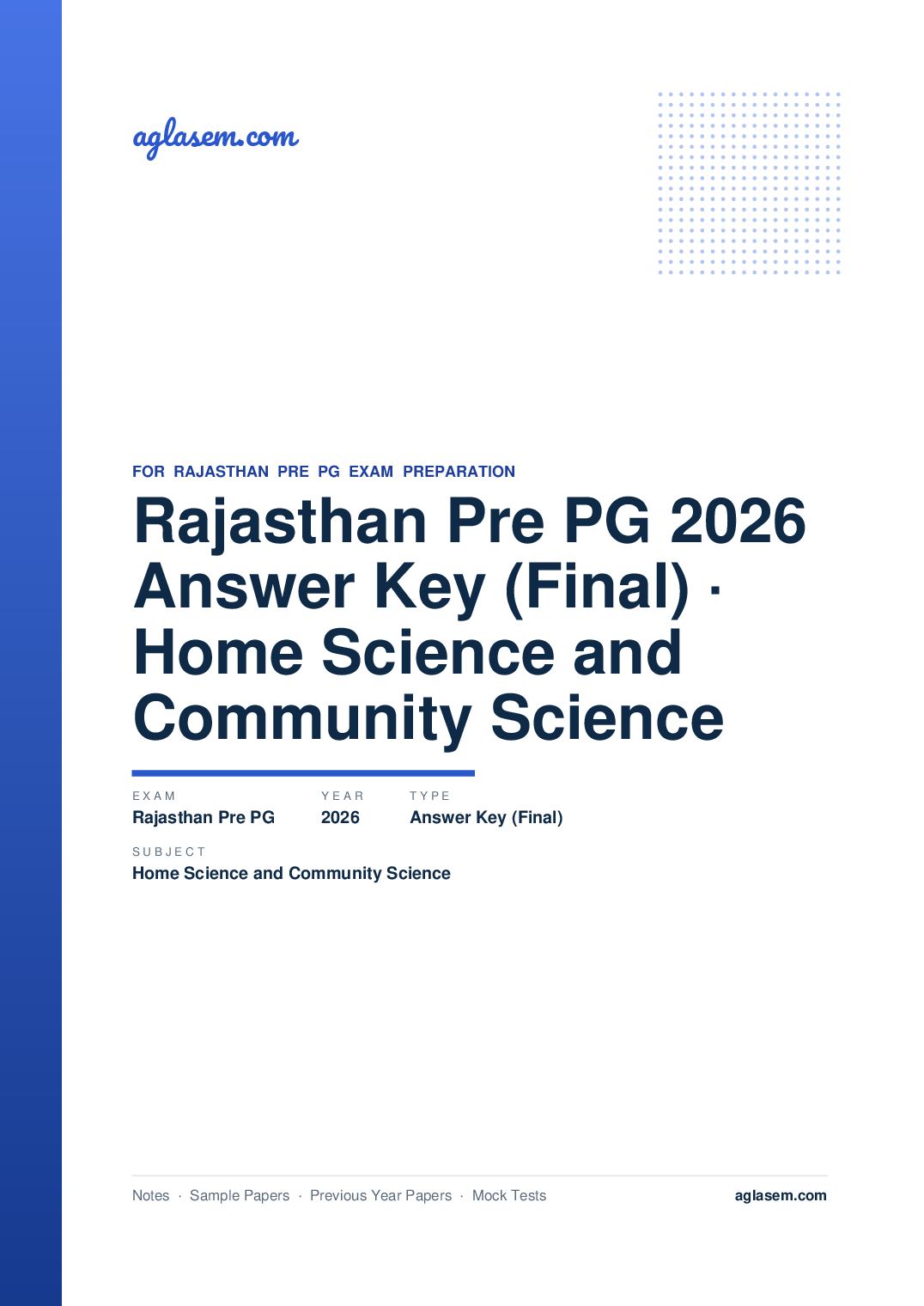 Rajasthan Pre PG 2026 Answer Key (Final) Home Science and Community Science - Page 1 of 2