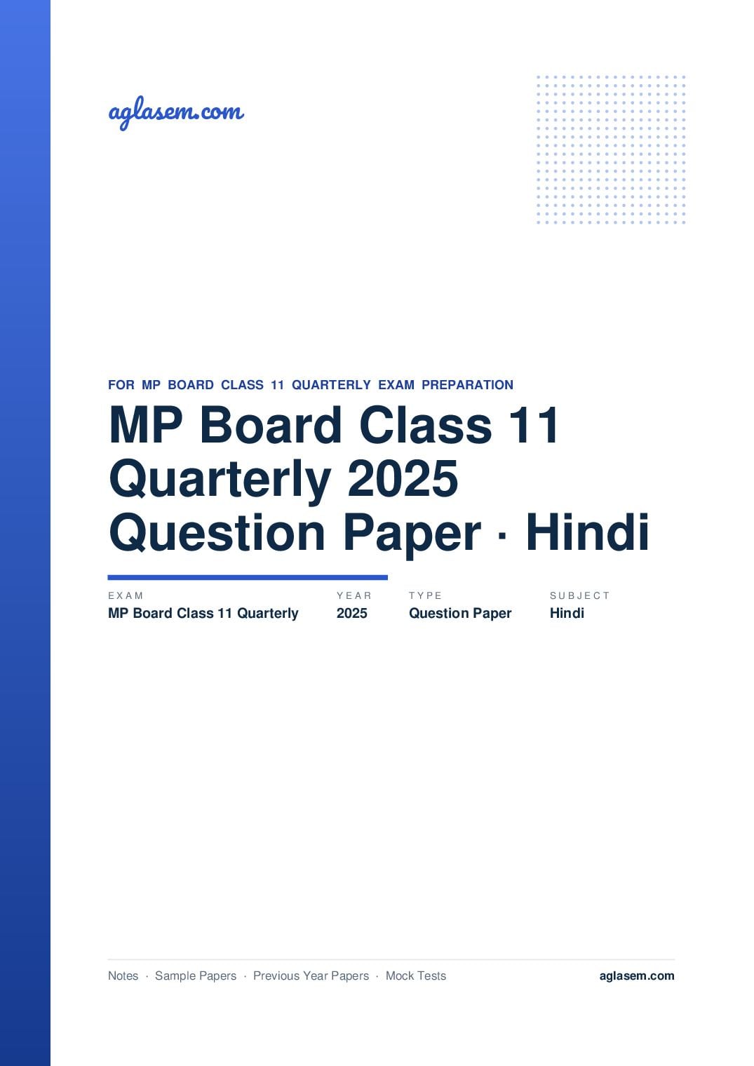 MP Board Class 11 Quarterly Question Paper 2025 Hindi - Page 1 of 5